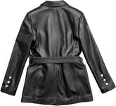 Women’s Black Genuine Sheepskin  Motorcycle Belted Leather Coat